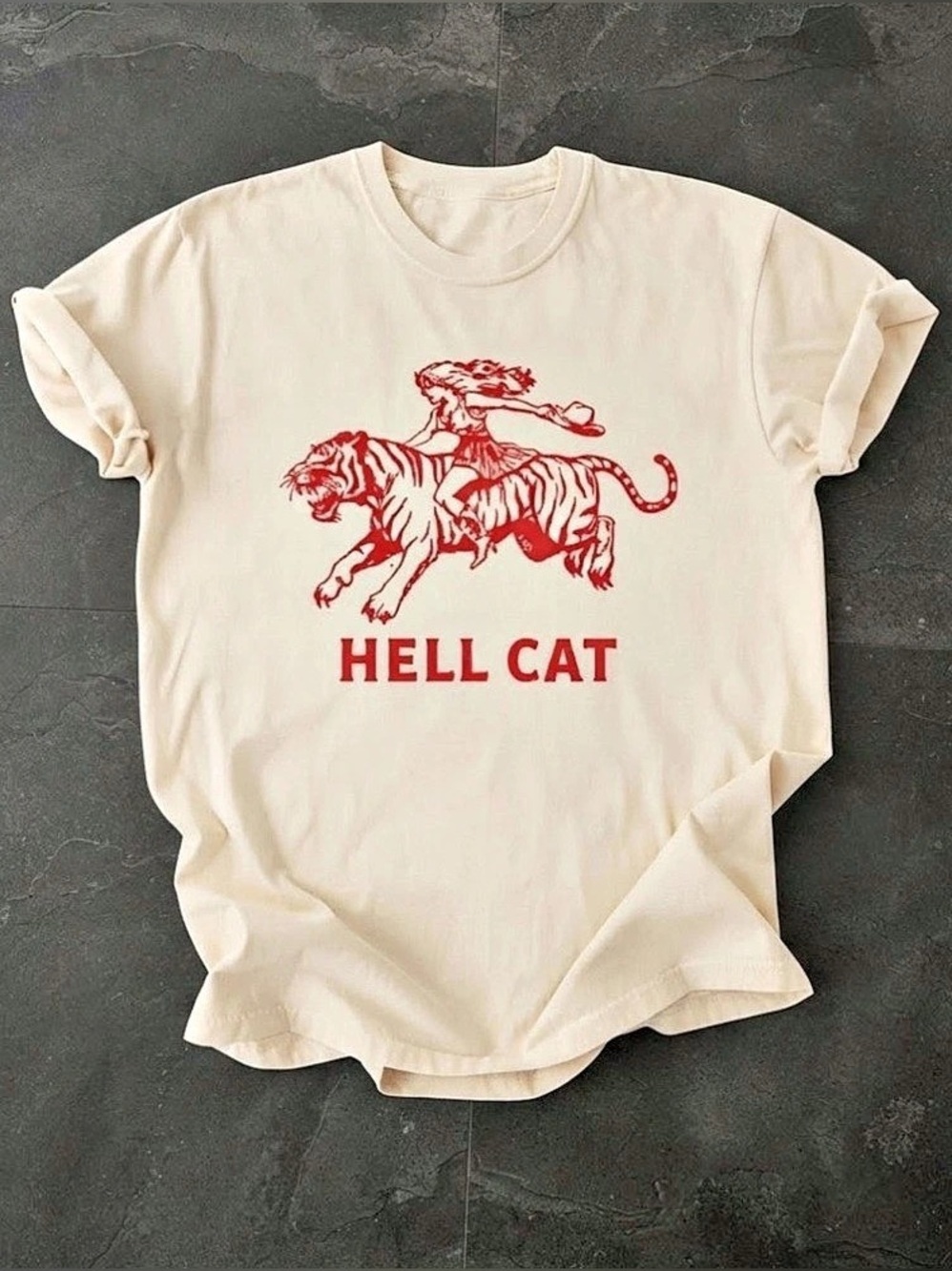Hell Cat Tiger Graphic Cowgirl Wild Animal Art Gildan T-Shirt